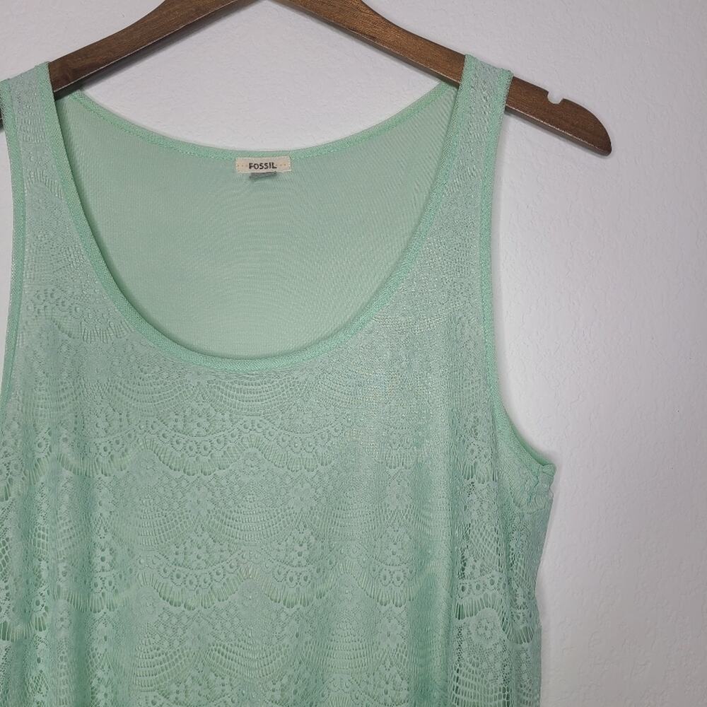 Fossil Mint Green Lace Overlay Tank Top Blouse Medium Layered